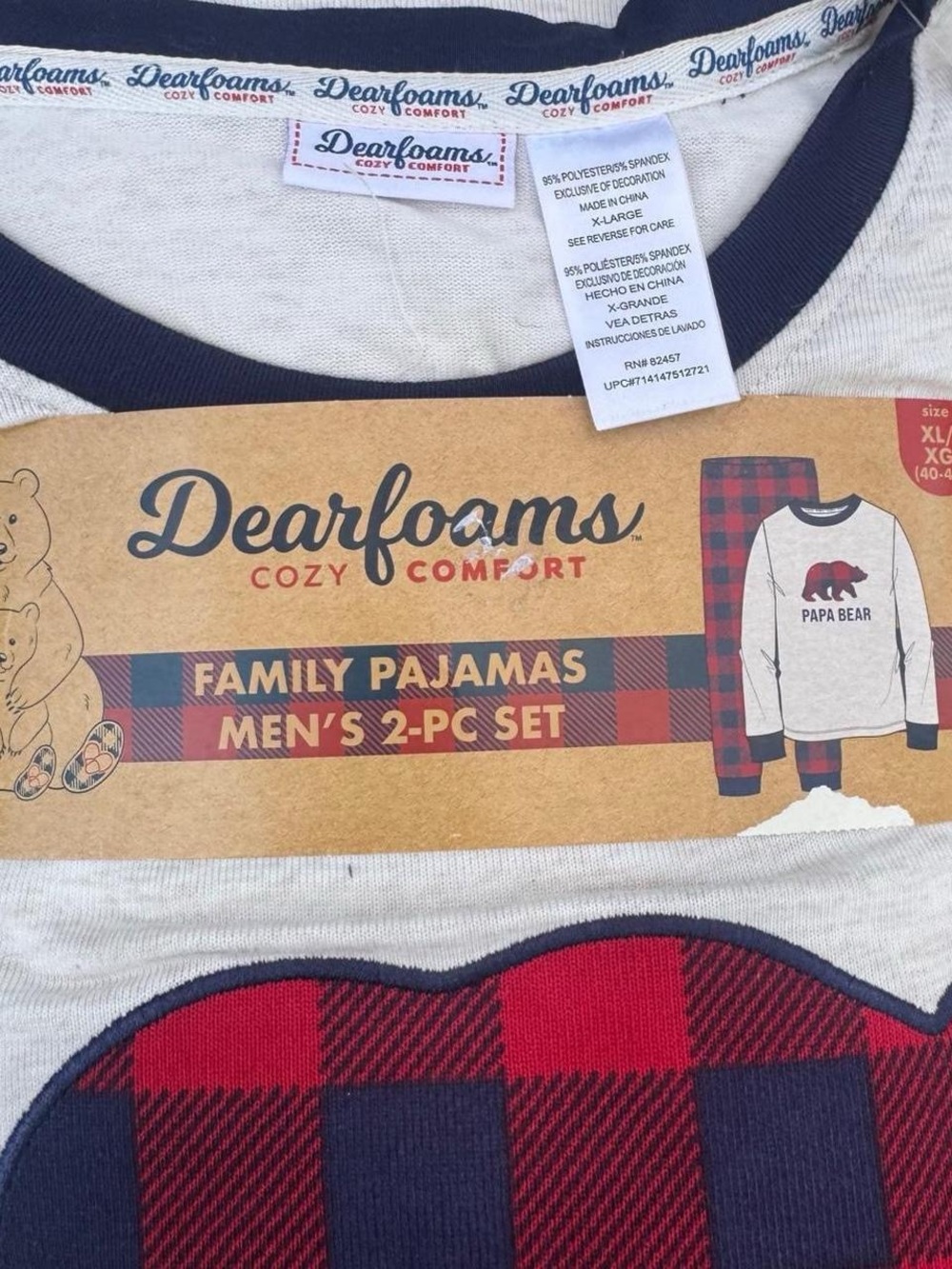 dearfoams men’s Red and Navy Plaid 2-Piece Pajama Set